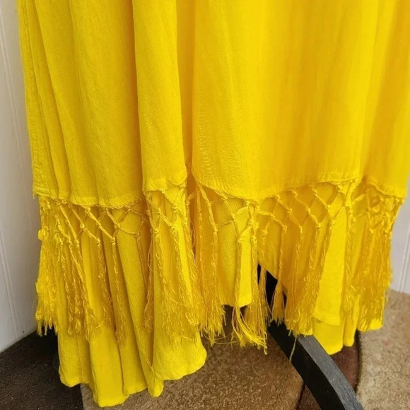 Colors of India Dress Womans Long Sleeveless Free Size Yellow Fringe Maxi Layere - Picture 8 of 12